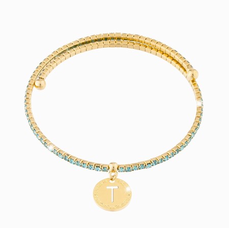 Rebecca Paraiba Gold T Bangle with Blue CZ